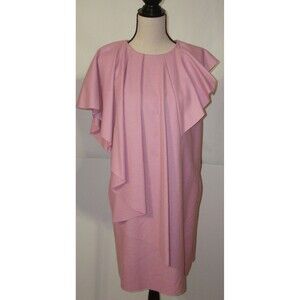 New Womens 8 NWT Designer MSGM Pink Wool Dress 44 Italy Ruffle Drape Pockets Blu